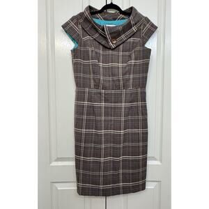 Dressbarn Brown Plaid Dress Woman's Size 8 (Belt Not Included) Side Zipper
